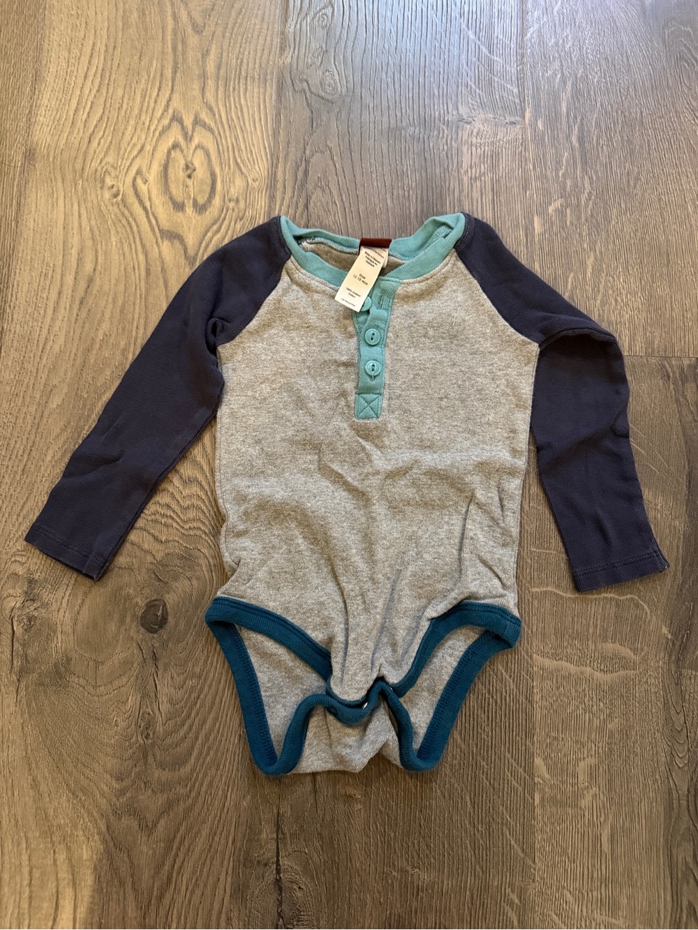 Toddler Long-Sleeve Henley One-Piece in Gray & Navy - tea collection